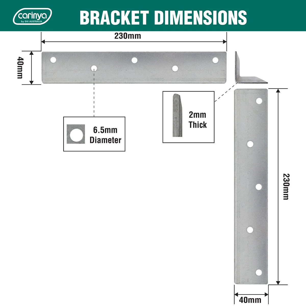 Carinya Reinforcing Angle Bracket - 230mm x 40mm x 40mm - Galvanised - Indoor/Outdoor - Image 4