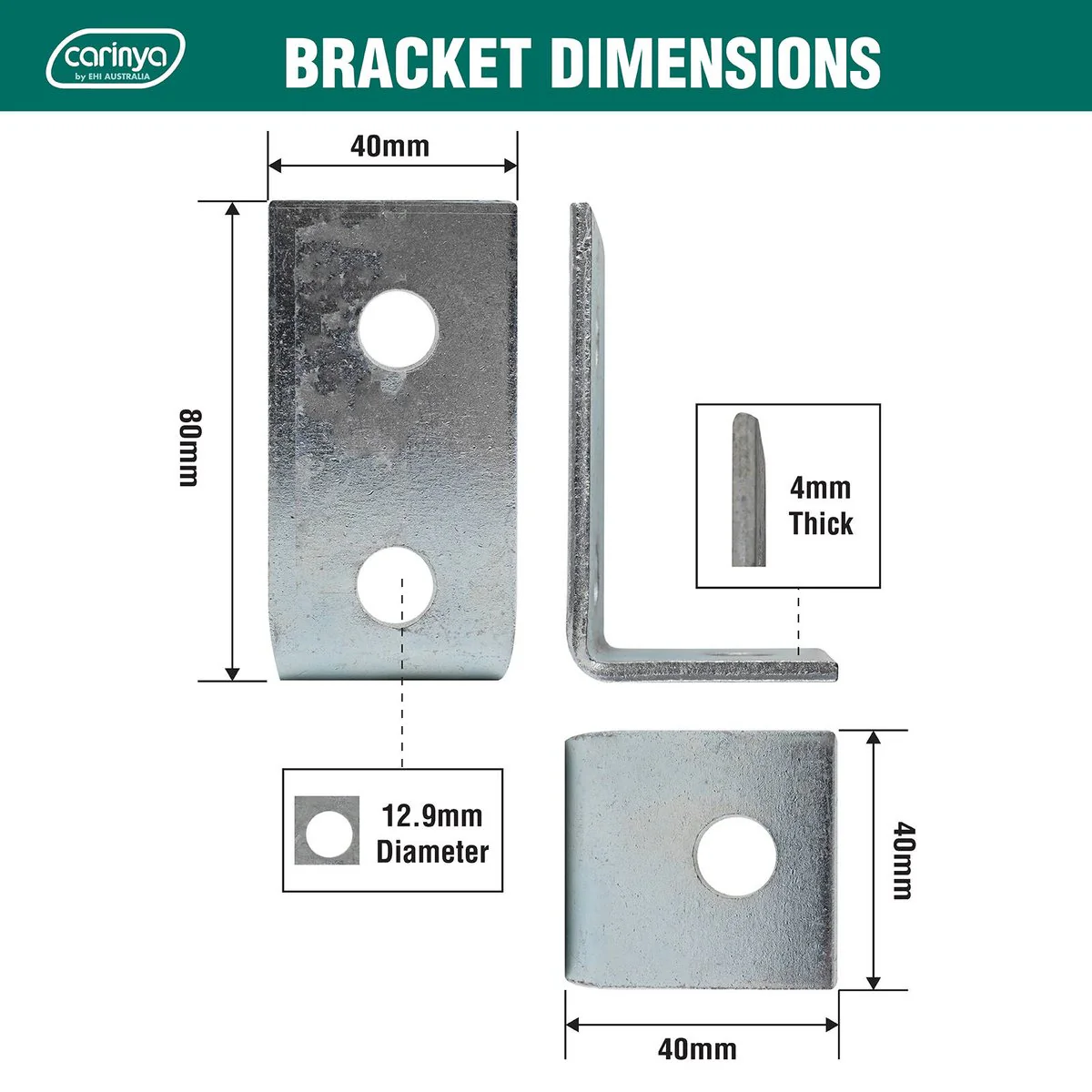 Carinya Reinforcing Angle Bracket - 40 x 80 x 40mm - Zinc Plated - Corrosion Resistant - Image 4