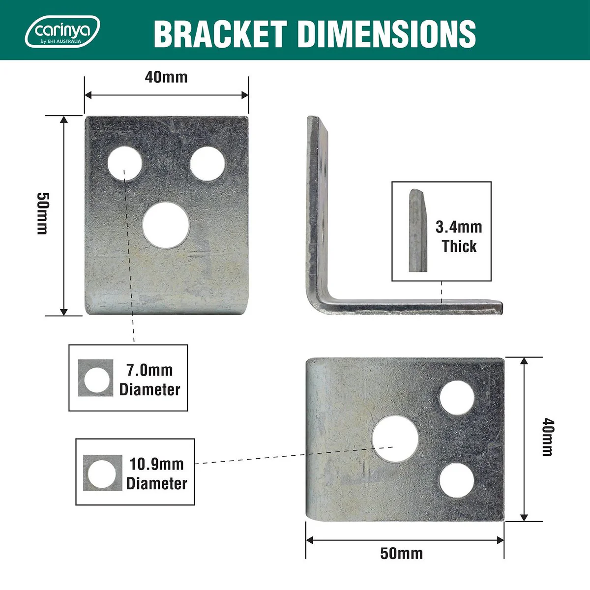 Carinya Reinforcing Angle Bracket - 50mm x 50mm x 40mm - Zinc Plated - Indoor/Outdoor - Image 4