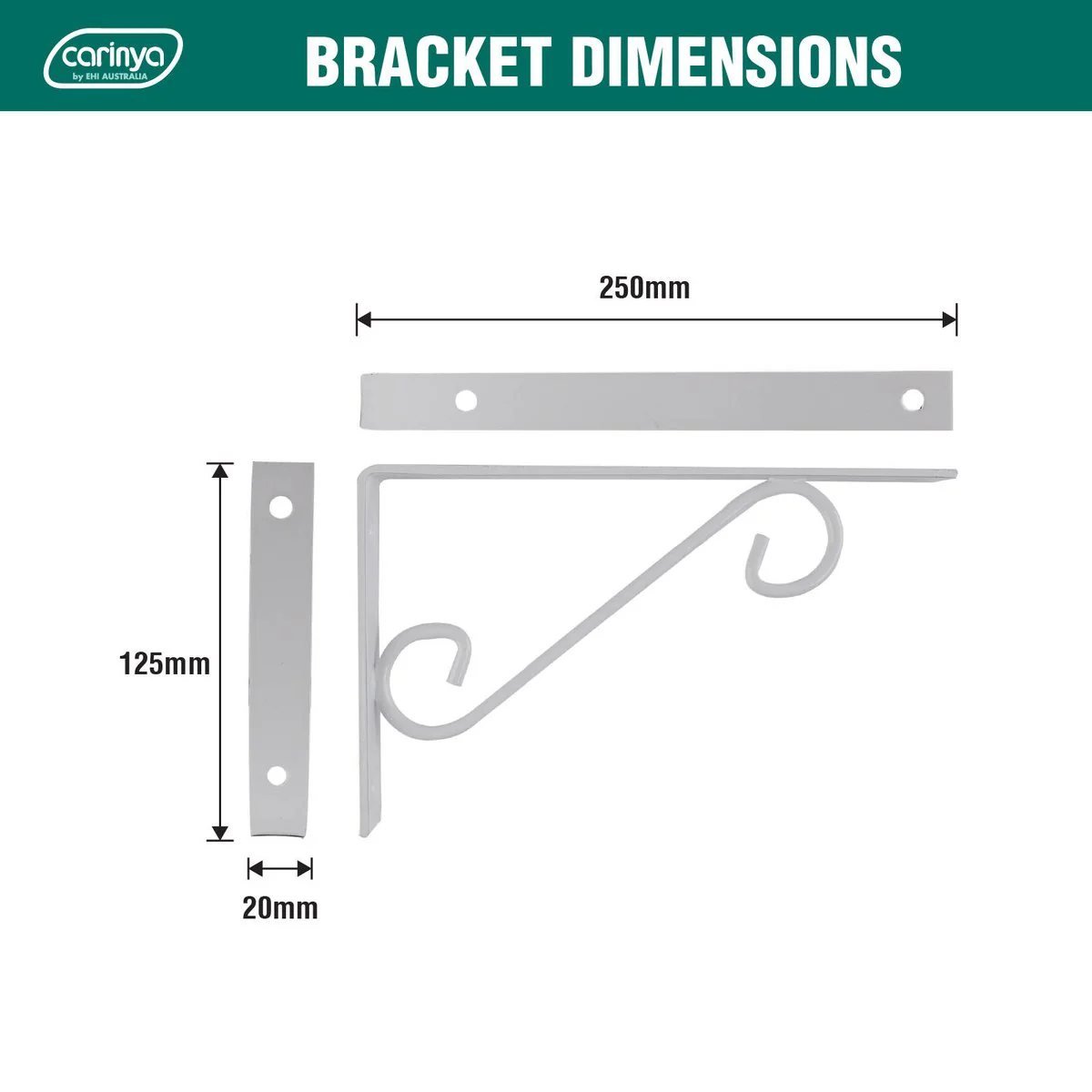 Carinya Scroll Stayed Bracket - 250 x 125mm - Powder Coated Steel - White - Image 4