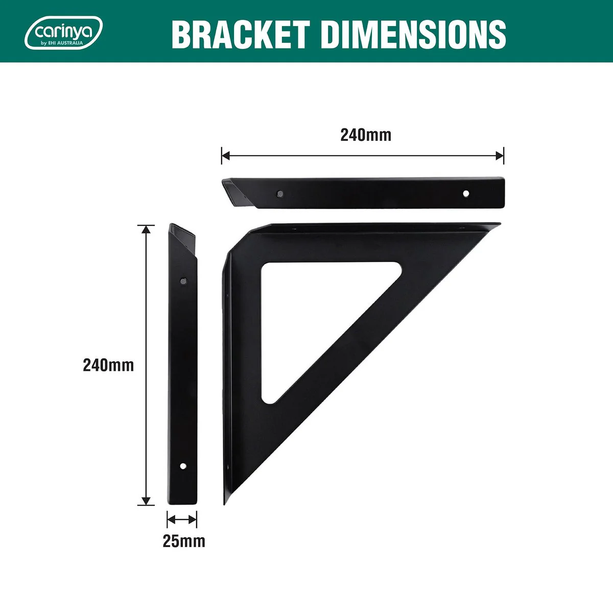Carinya Triangle Stayed Bracket - 240mm - Powder Coated Steel - Black - Image 4