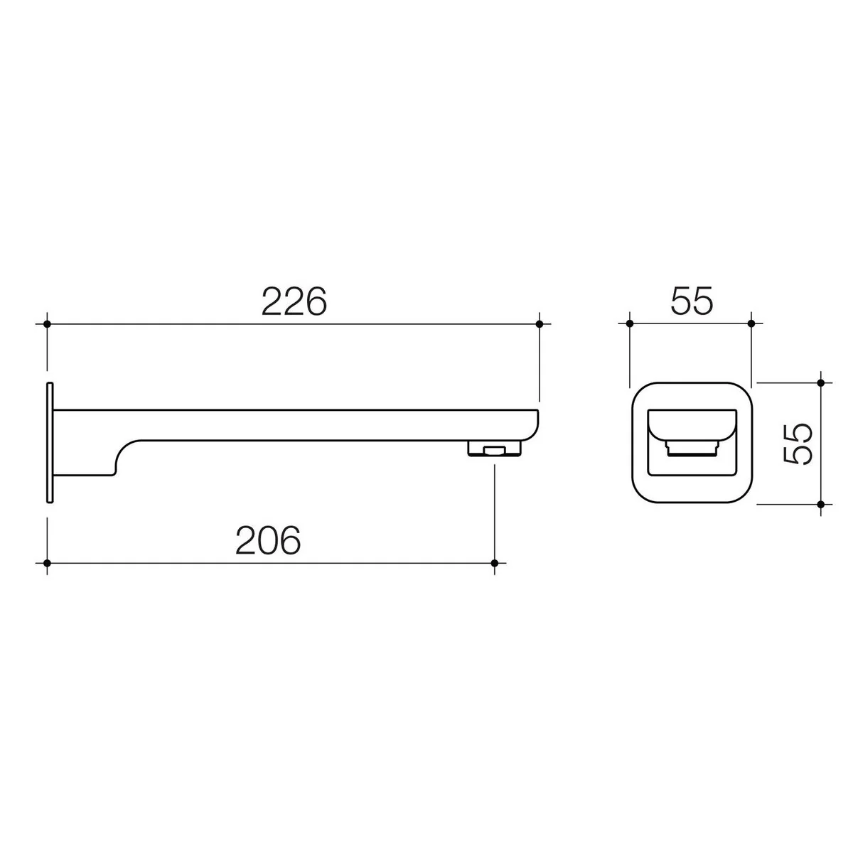 Caroma Luna Wall Basin Bath Outlet - Chrome - Lead-Free Brass - 55mm x 226mm - Efficient Water Flow - Image 2