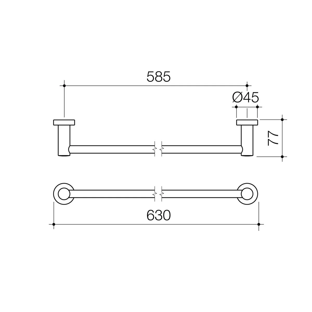 Caroma Cosmo Single Towel Rail 630mm Matte Black - Image 2