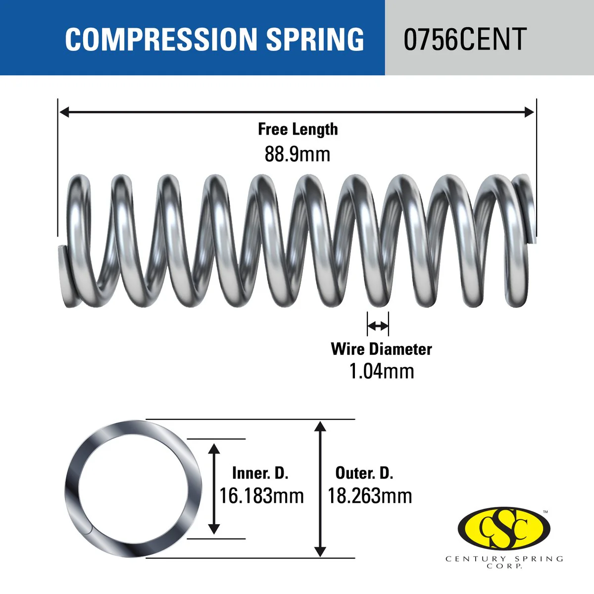 Century Spring Corp Compression Spring 2 Pack - 18 x 88mm - Durable Energy Storage - Image 2