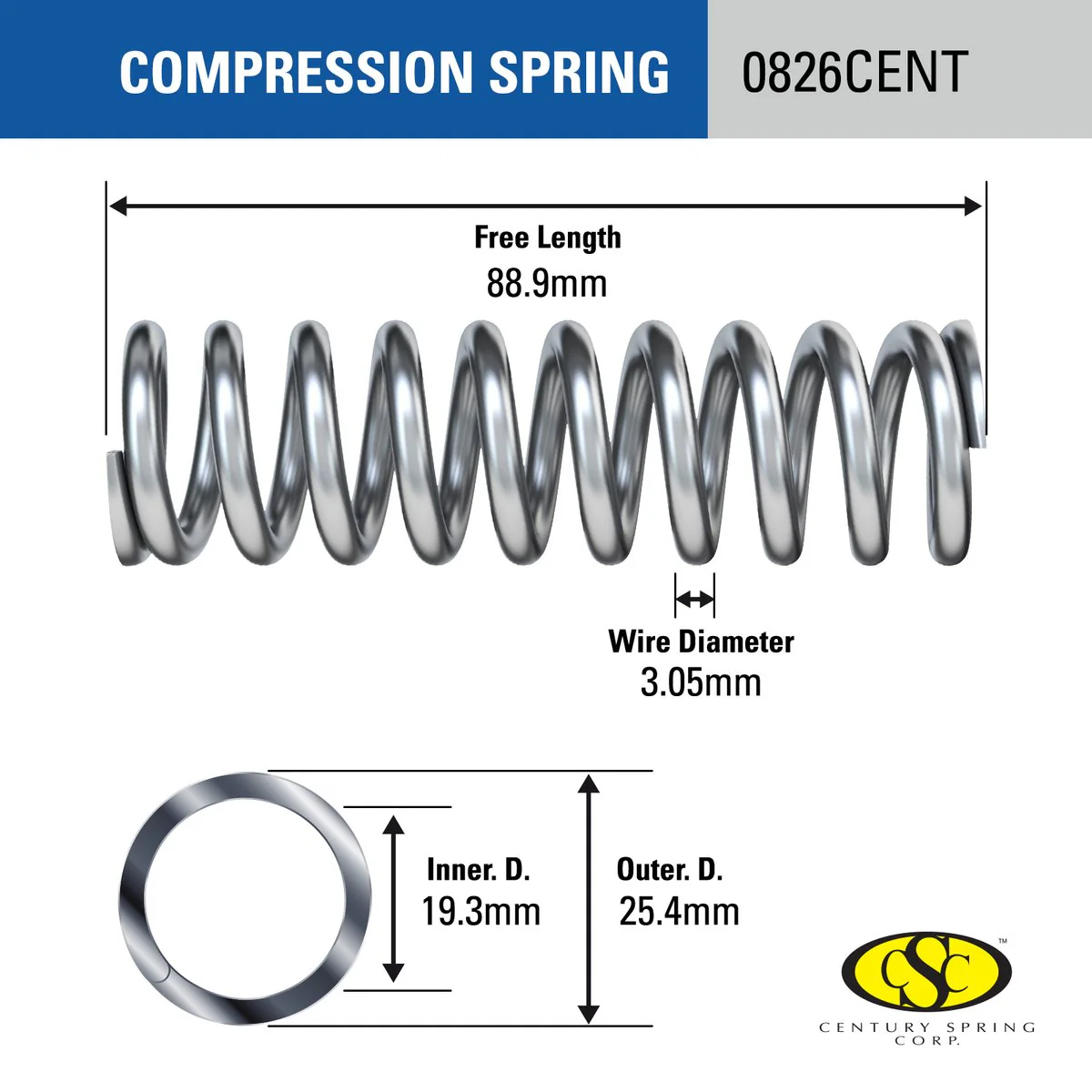Century Spring Corp Compression Spring 2 Pack - 25 x 88mm - Steel - Durable - Image 2