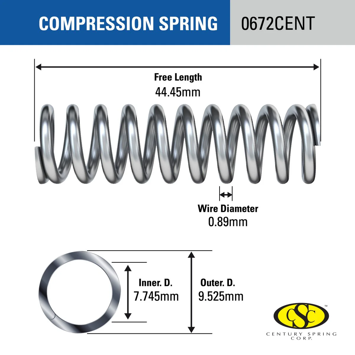 Century Spring Corp Compression Spring 4 Pack - 10 x 44 x 9mm - Durable Energy Storage - Image 2