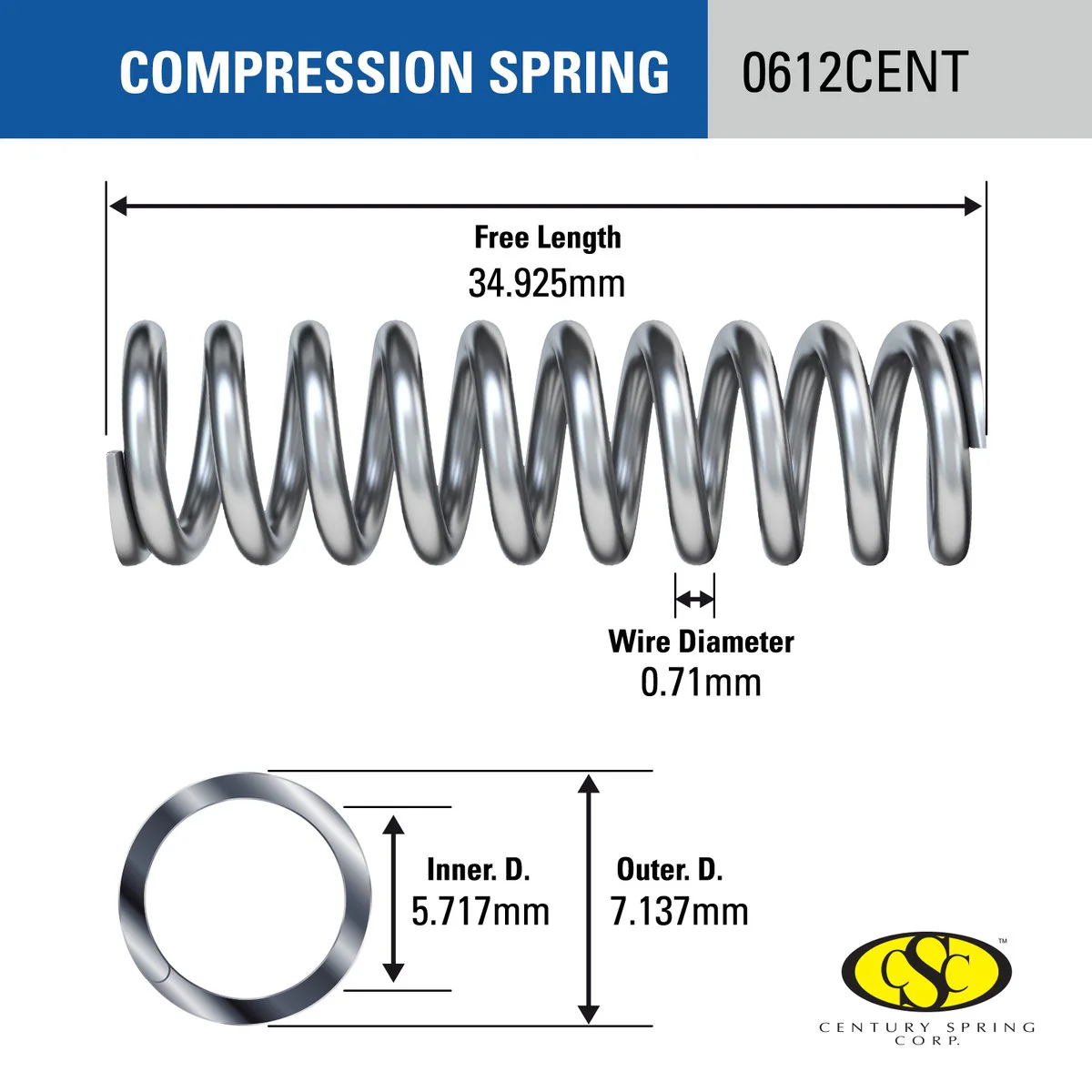 Century Spring Corp Compression Spring 4 Pack - 7 x 34.9mm - Durable Steel - Image 2
