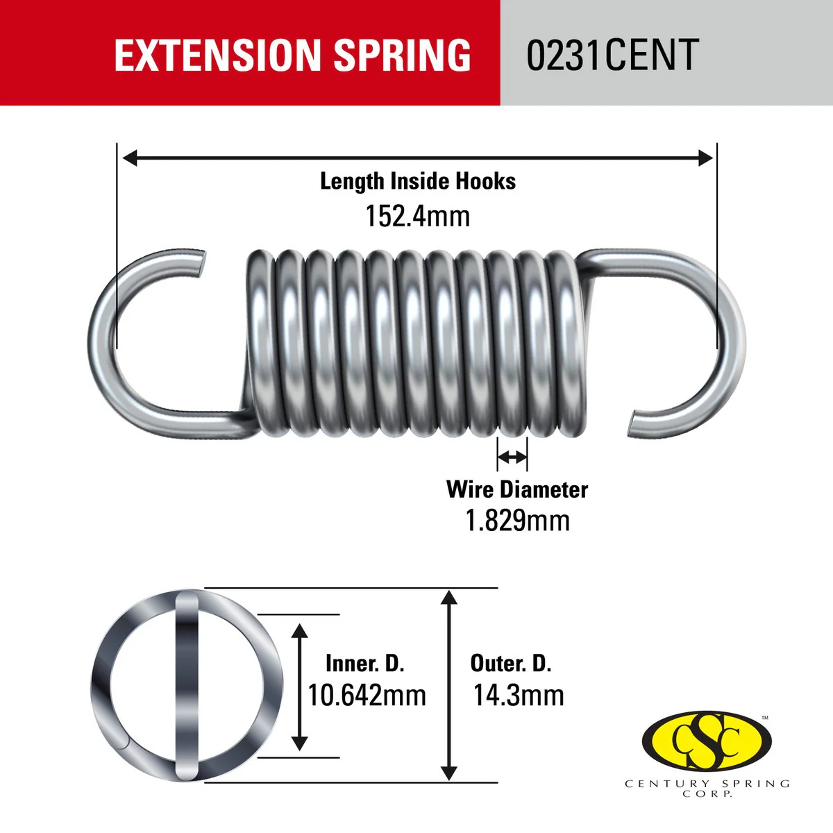 Century Spring Corp Extension Spring 14 x 152mm - 2 Pack - Durable & Flexible - Image 2