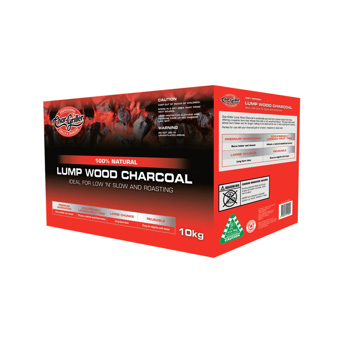 Char Griller Lumpwood Charcoal 10kg Natural Hardwood Superior Flavor