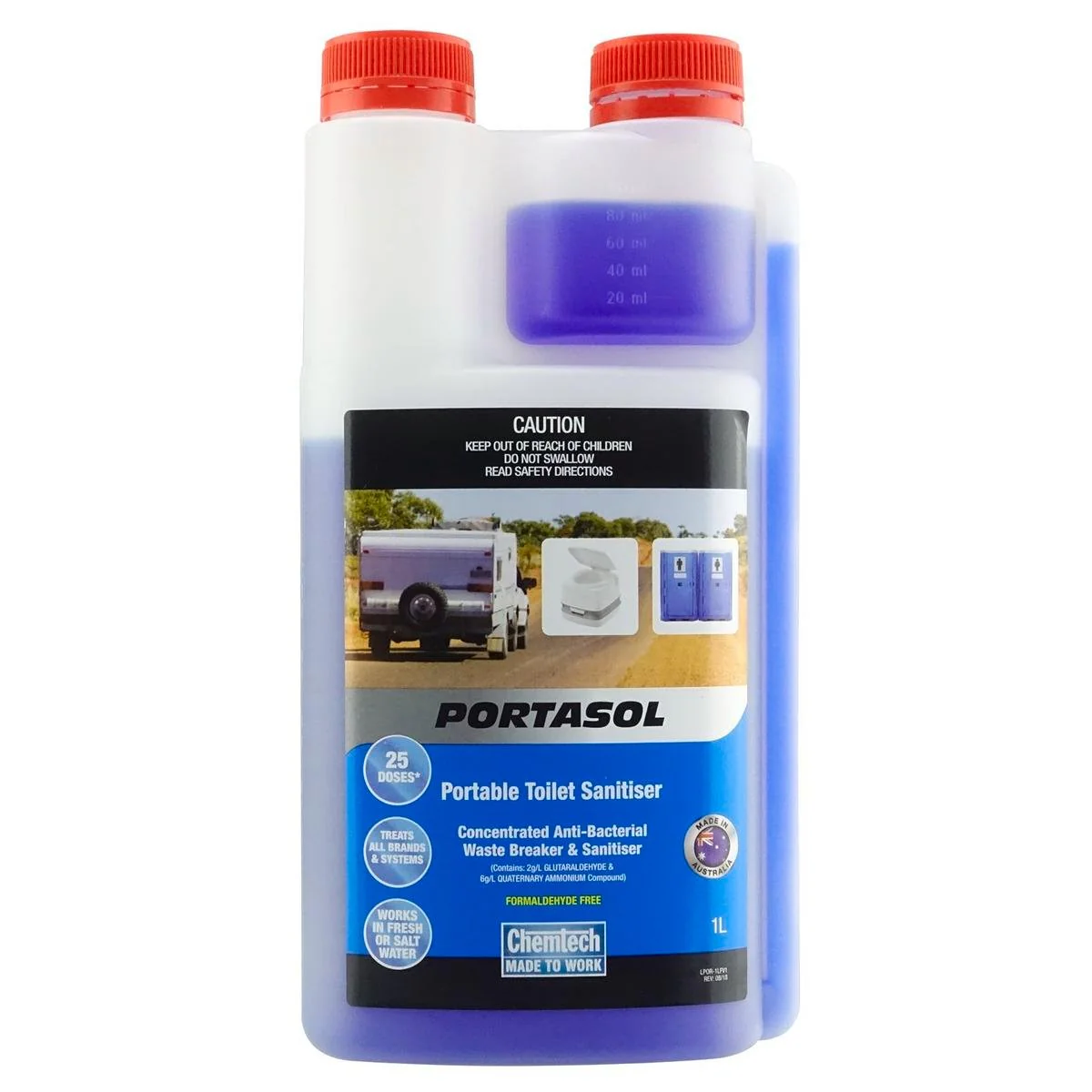 Chemtech Portasol Toilet Sanitiser - 1L - Chemical - Anti-Bacterial