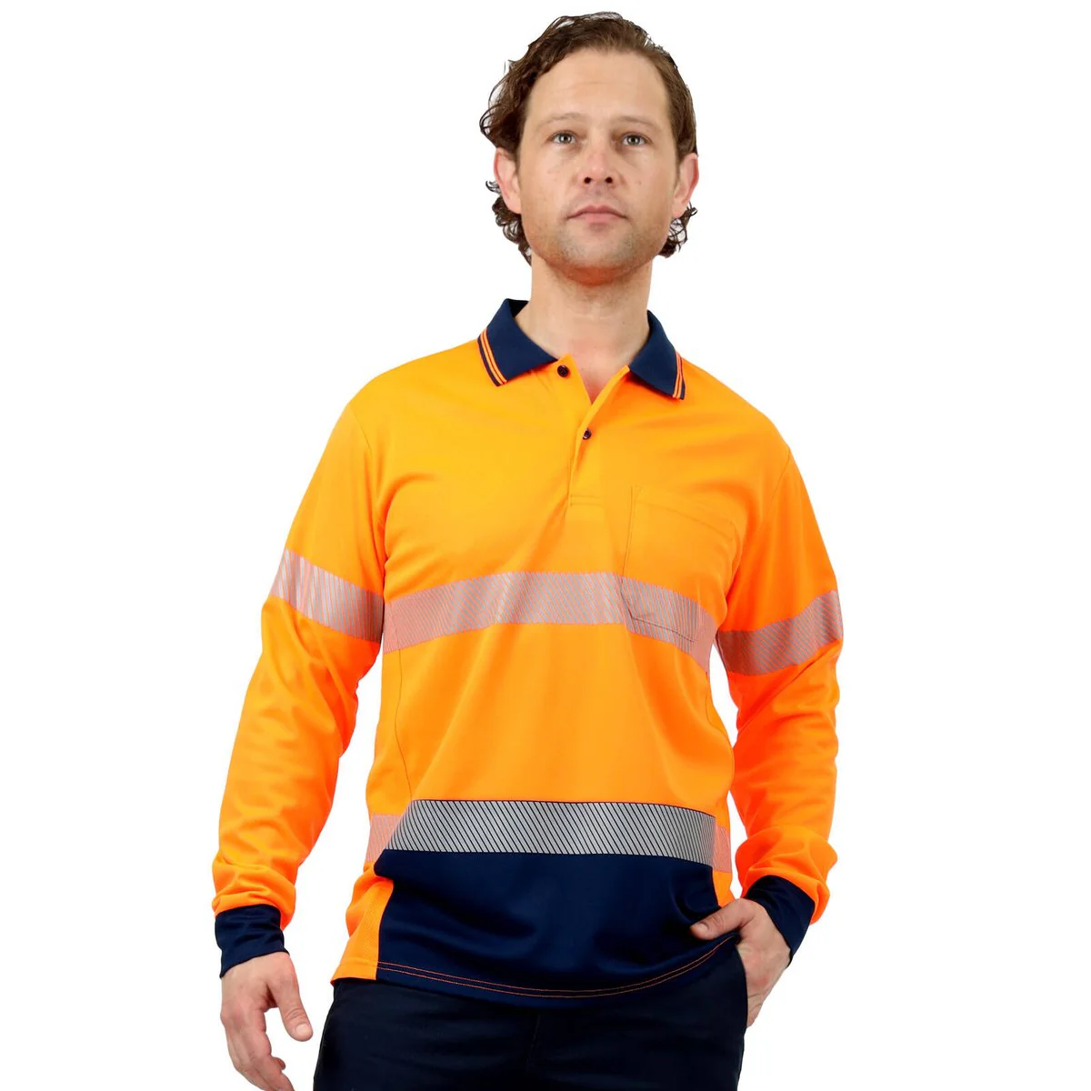 Citeco Hi Vis Long Sleeve Polo 2XL - Orange - Lightweight - Breathable - Image 2