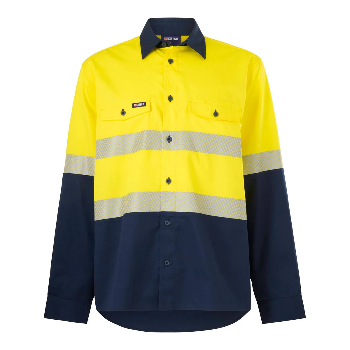 Citeco Hi Vis Long Sleeve Taped Shirt XL 100% Cotton Yellow/Navy - UPF 50+