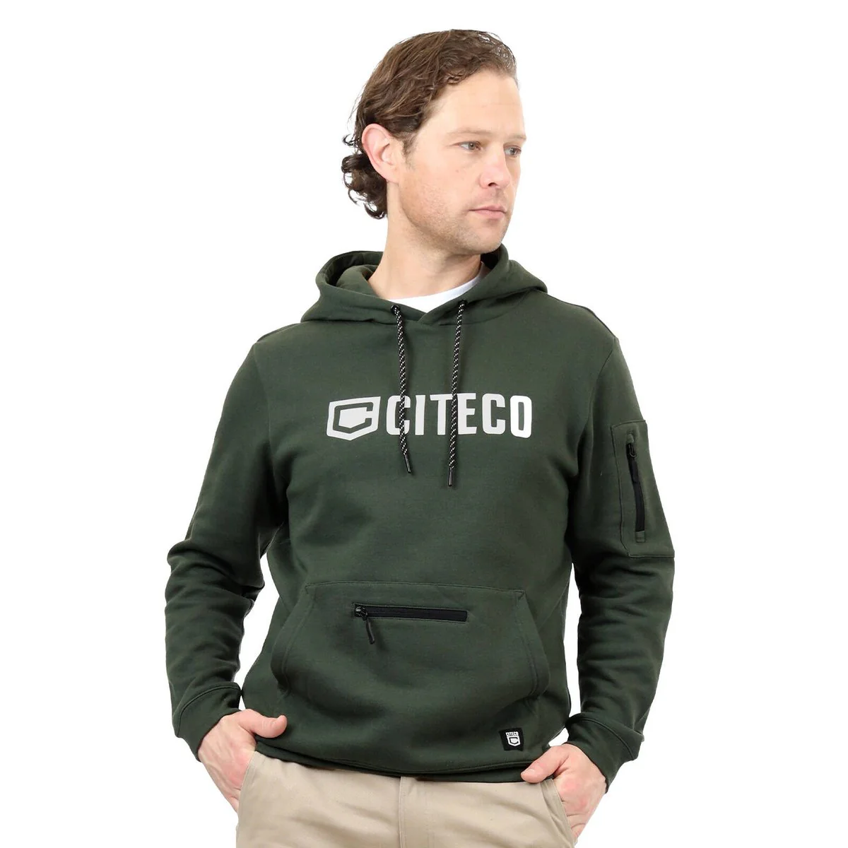 Citeco Khaki Hoodie Large - Men's Work Hoodie - UPF 50+ Protection - Multiple Pockets - Image 2