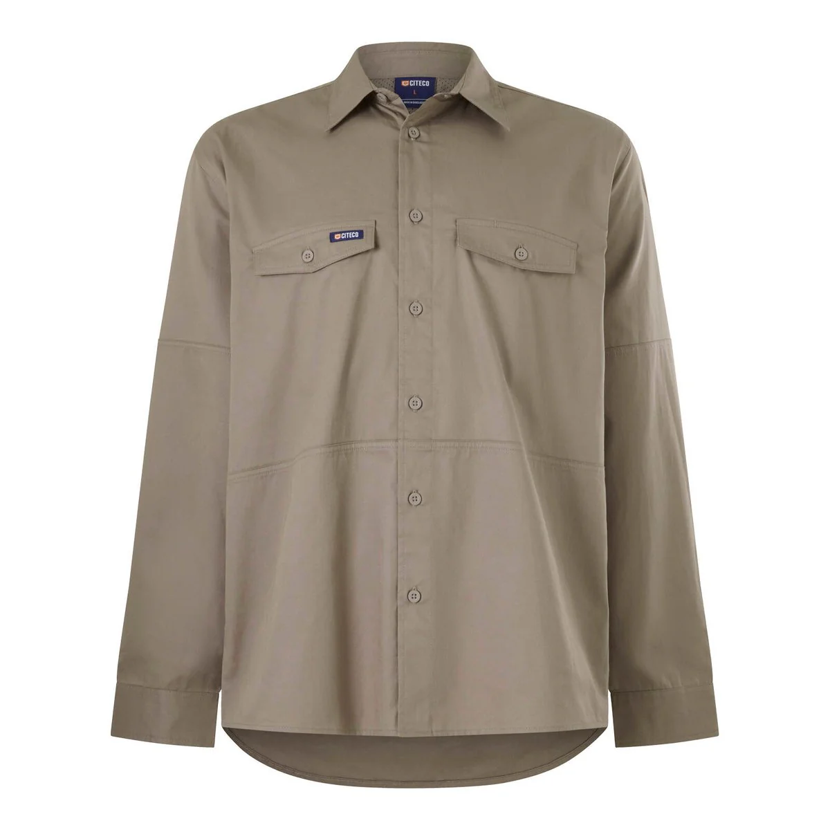 Citeco Long Sleeve Shirt Size L - Khaki - UPF 50+ Sun Protection - Breathable Cotton