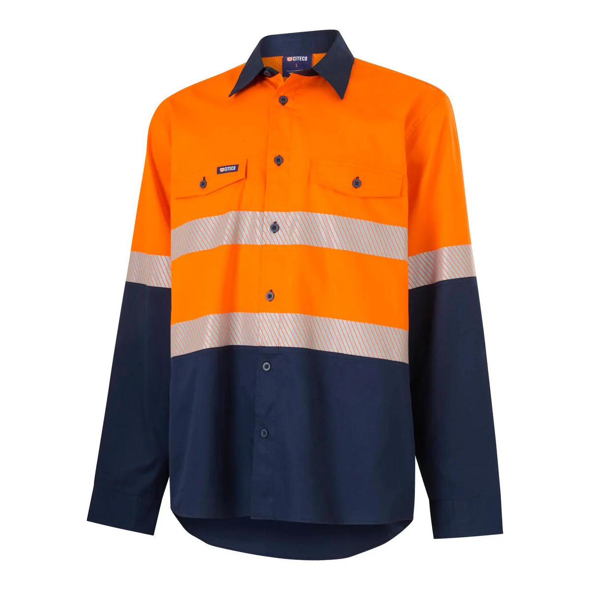 Citeco Long Sleeve Taped Shirt Hi Vis - Size L - Orange/Navy - UPF 50+ - Image 2