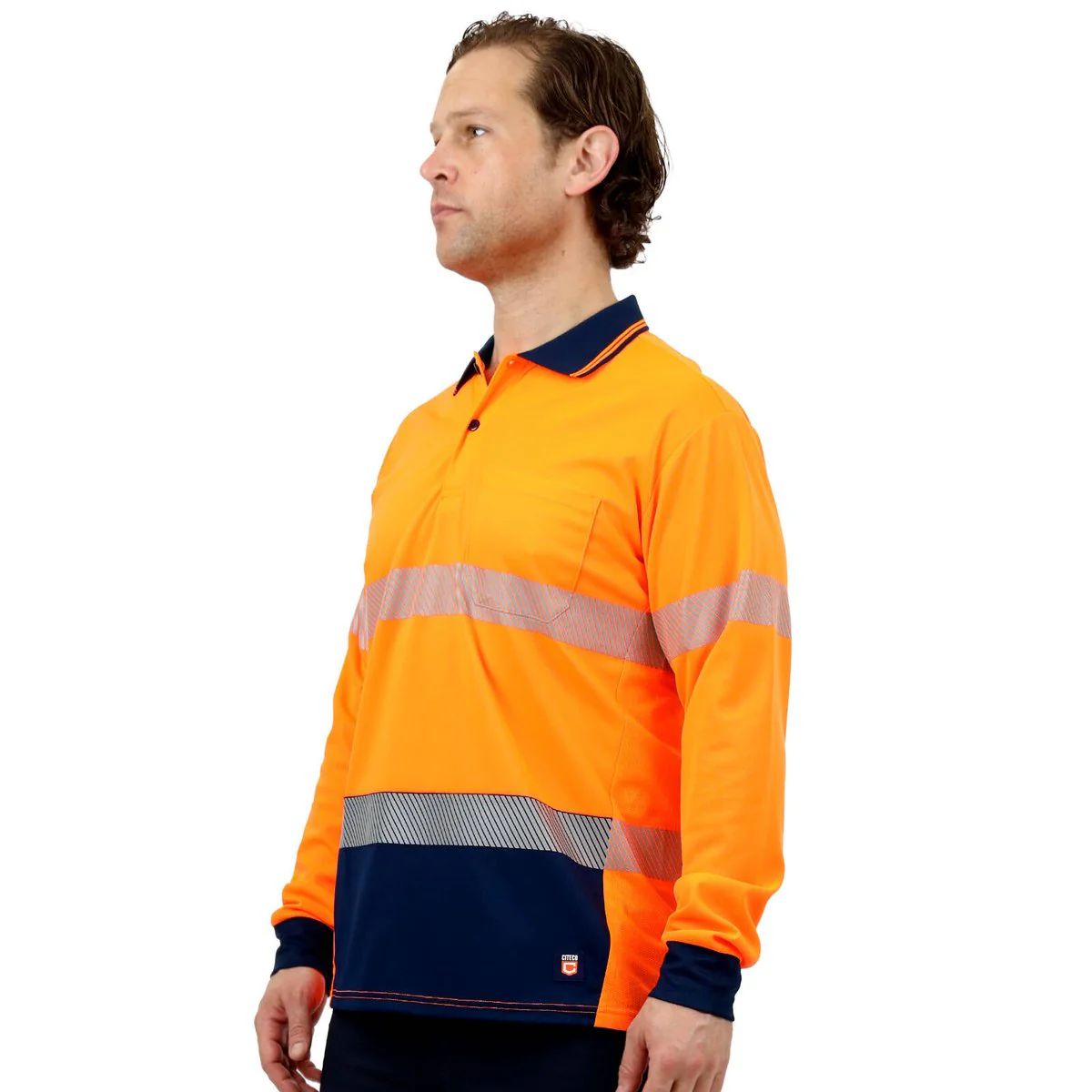 Citeco Orange Hi Vis Long Sleeve Polo Small - Lightweight - Breathable - Reflective - Image 3