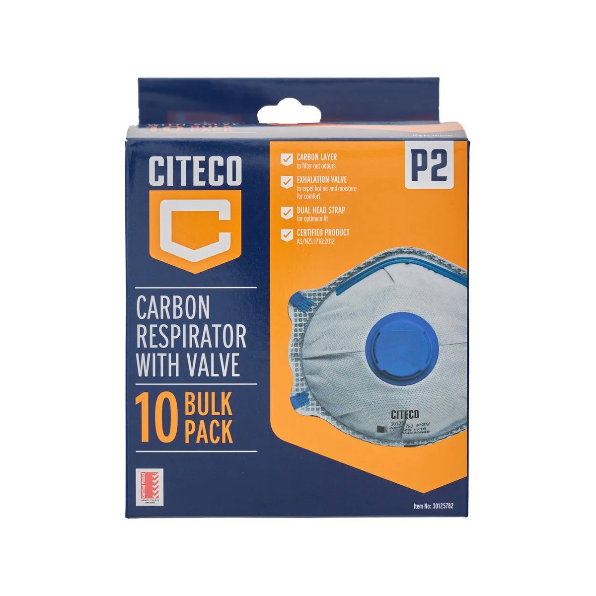 Citeco P2 Respirator 10 Pack - Carbon Valved - 140mm x 180mm - Odour Filtration