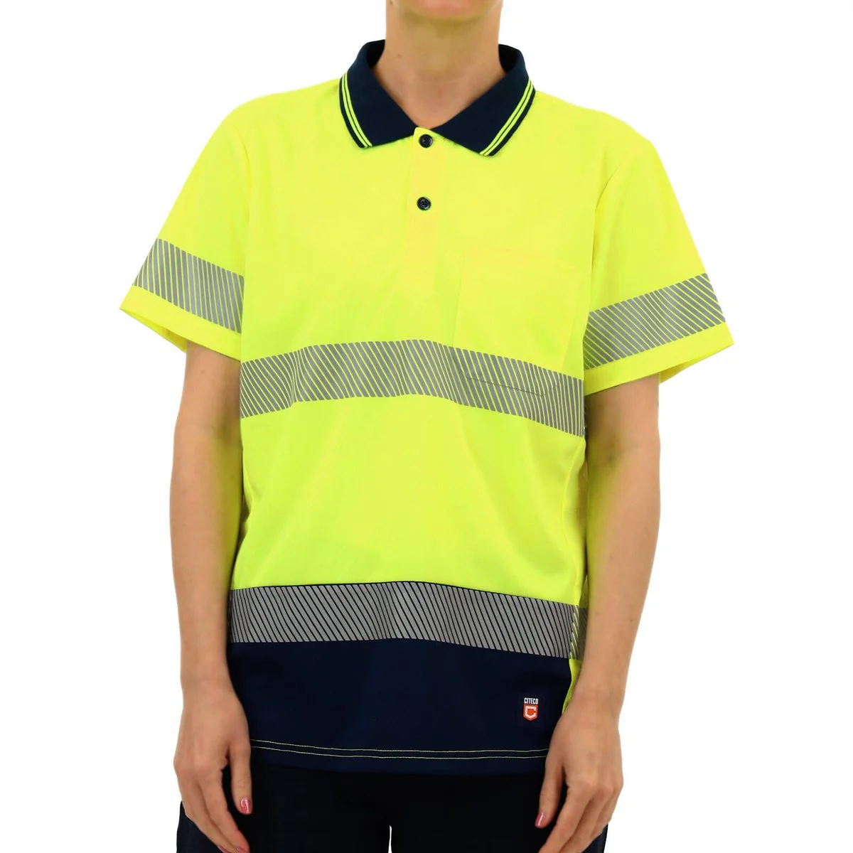 Citeco Womens Hi Vis Short Sleeve Polo 10 - Yellow - Reflective Tape - Breathable - Image 3