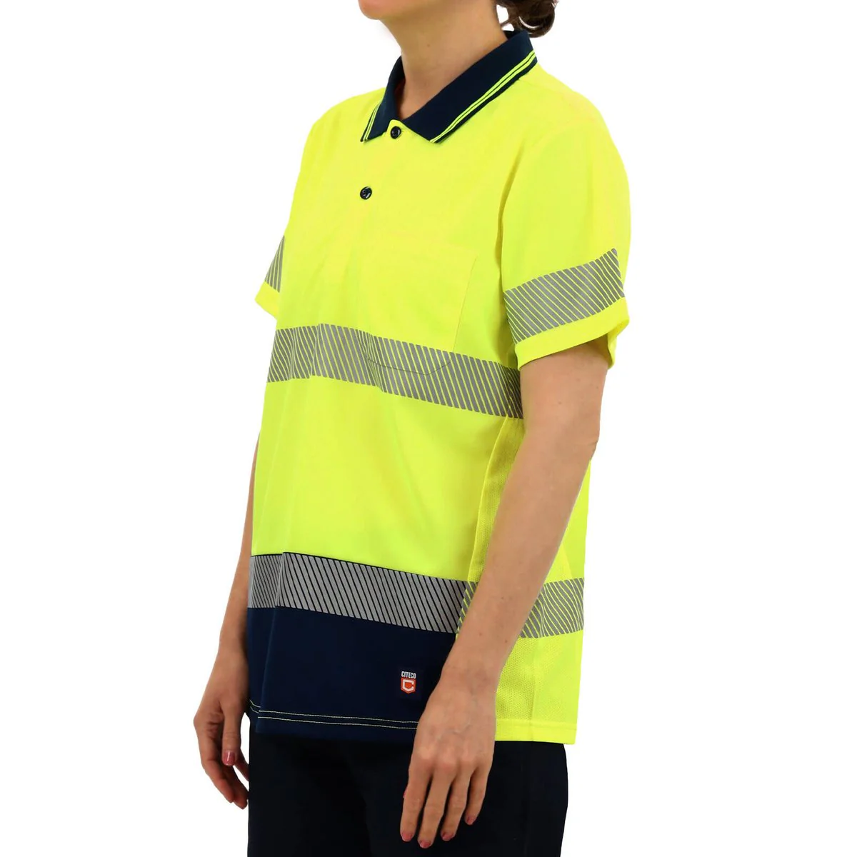 Citeco Womens Hi Vis Short Sleeve Polo 10 - Yellow - Reflective Tape - Breathable - Image 4