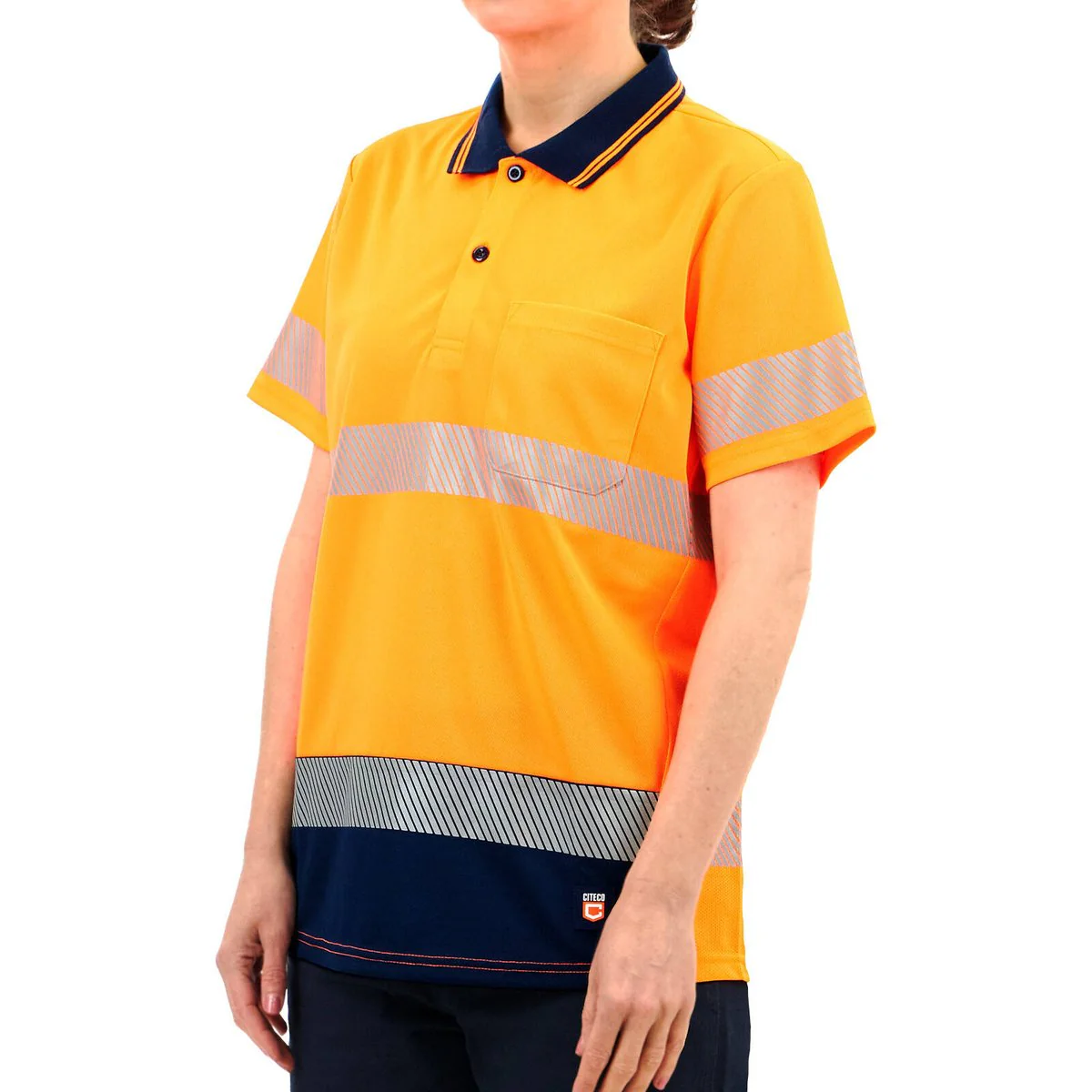 Citeco Womens Hi Vis Short Sleeve Polo 8 - Orange - Reflective - Lightweight - Image 4