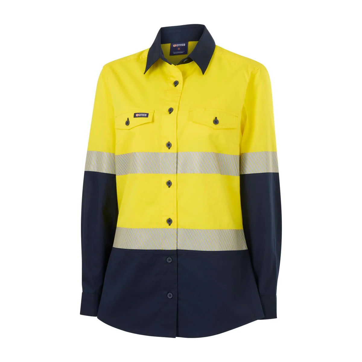 Citeco Womens Long Sleeve Shirt Size 10 - Yellow Navy - Hi Vis - UPF 50+ - Image 2