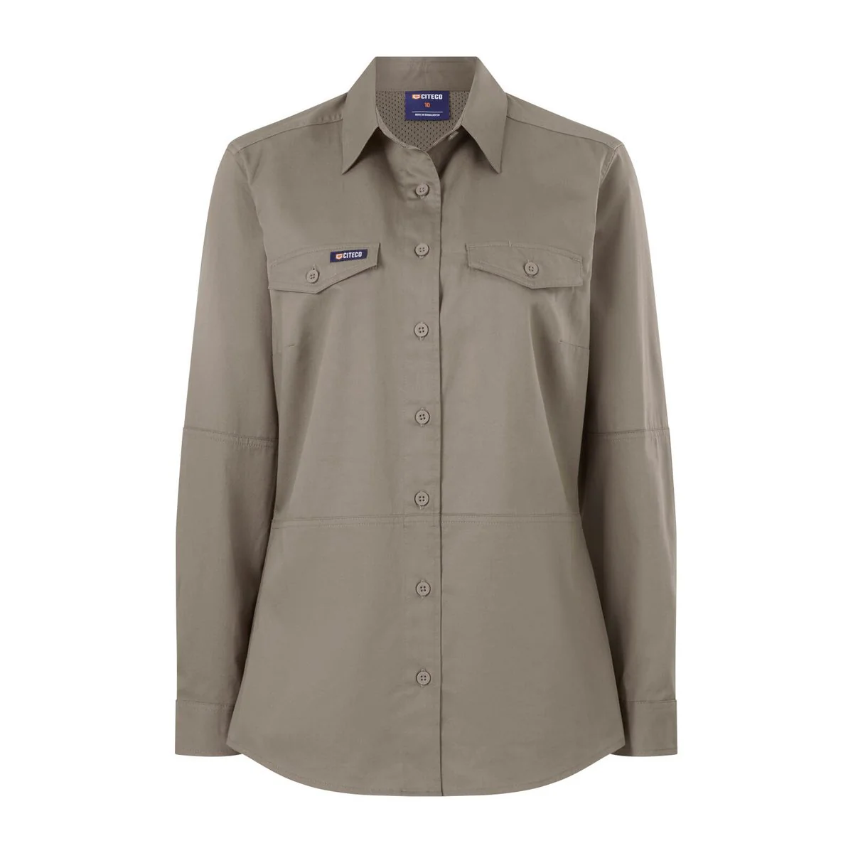 Citeco Womens Long Sleeve Shirt Size 12 - Khaki - 100% Cotton - UPF 50+