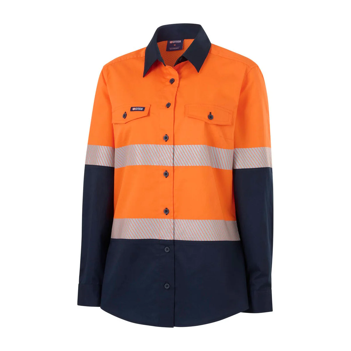 Citeco Womens Long Sleeve Shirt Size 8 - Orange Navy - Hi Vis - Safety Compliance - Breathable - Image 2
