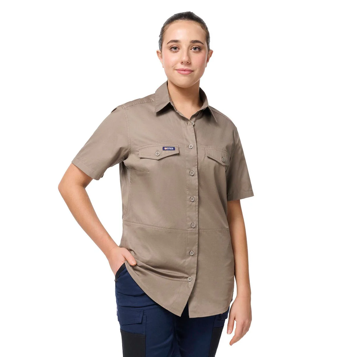 Citeco Womens Short Sleeve Shirt Size 10 - Khaki - UPF 50+ Sun Protection - Image 3