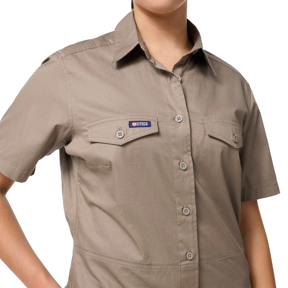 Citeco Womens Short Sleeve Shirt Size 8 - Khaki - Lightweight Cotton - UPF 50+ - Image 4