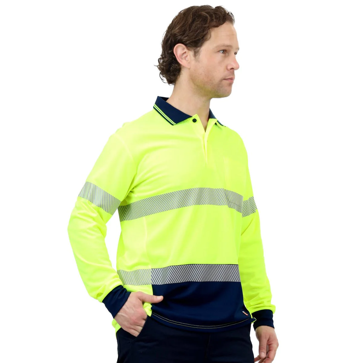 Citeco Yellow Hi Vis Long Sleeve Polo L - Reflective Tape - Breathable - Image 4