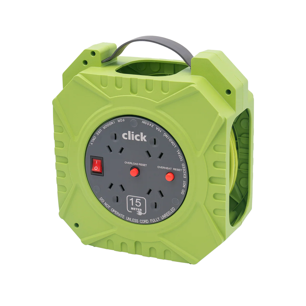 Click 15m Domestic 4 Outlet Cable Reel - Green and Grey - Safety Features