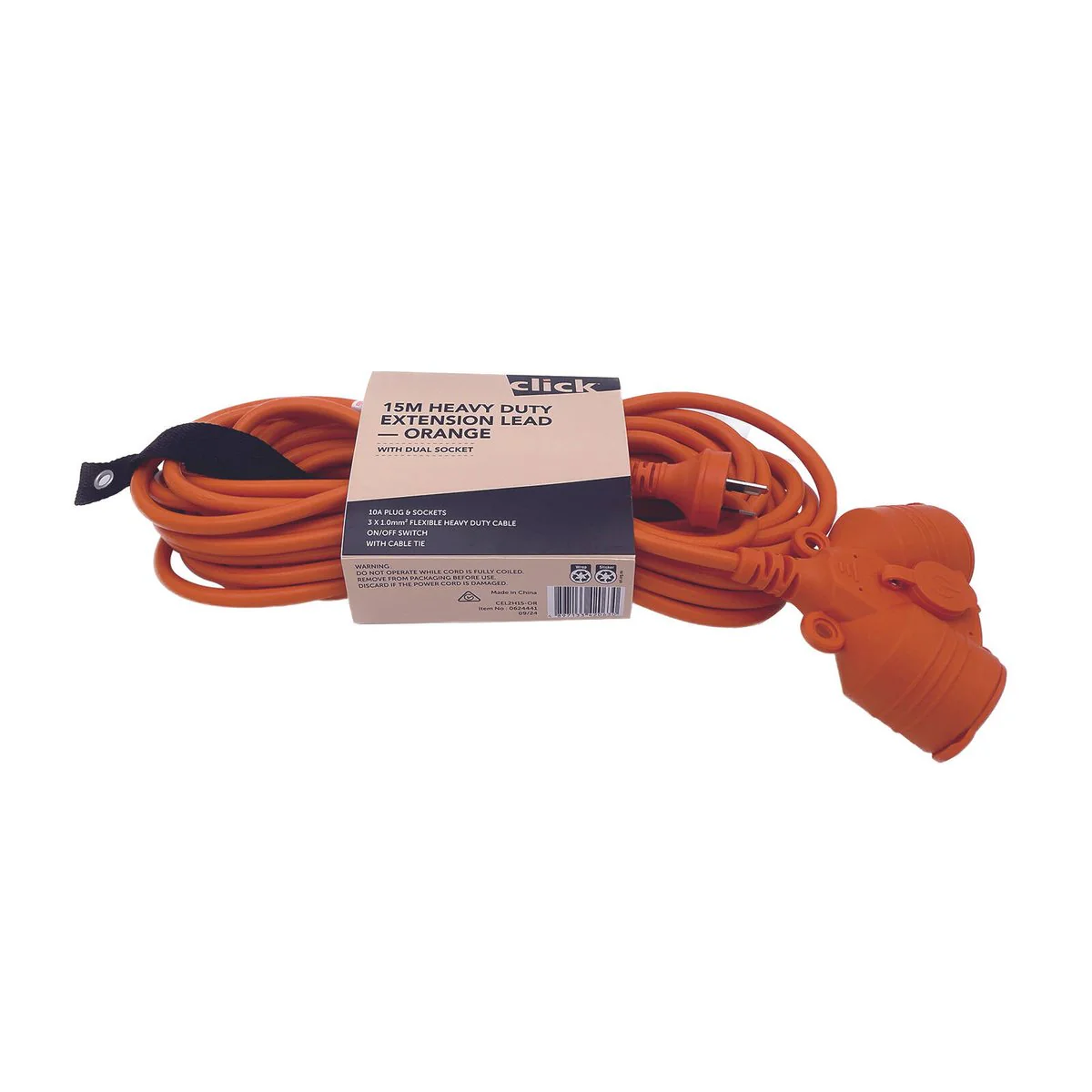 Click 15m Heavy Duty Extension Lead - Dual Socket - Orange - 10A - Image 3