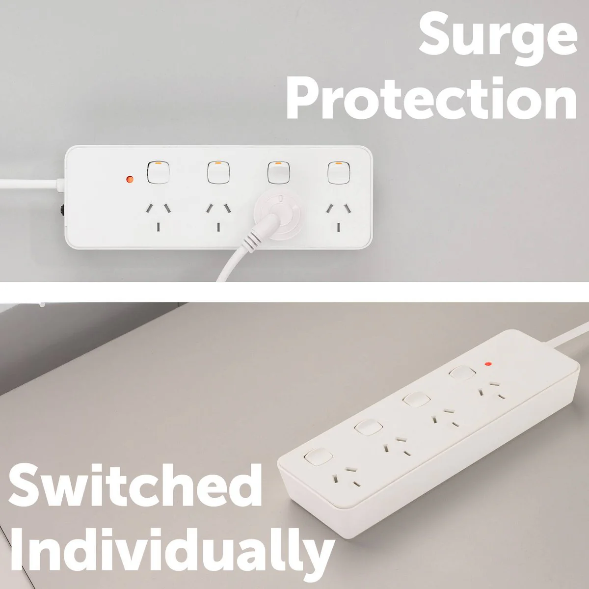 Click 4 Outlet Surge Powerboard - Individually Switched - 80mm x 240mm - Child Safety Shutters - Image 2