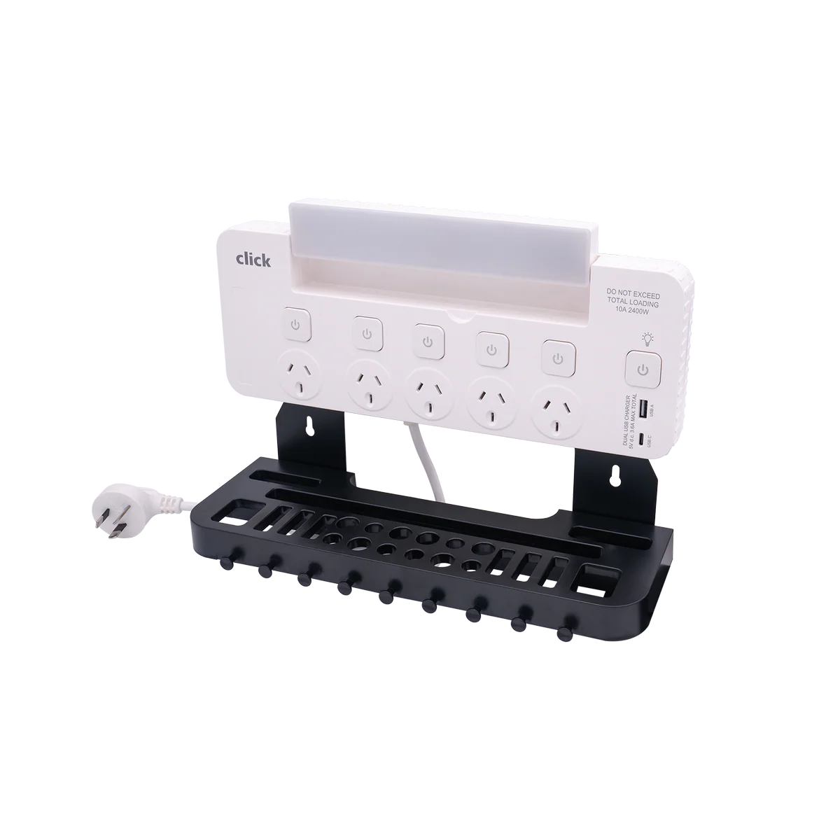Click 5 Outlet Power Board Tool Rack with LED Light - 1.8m Cable - Adjustable