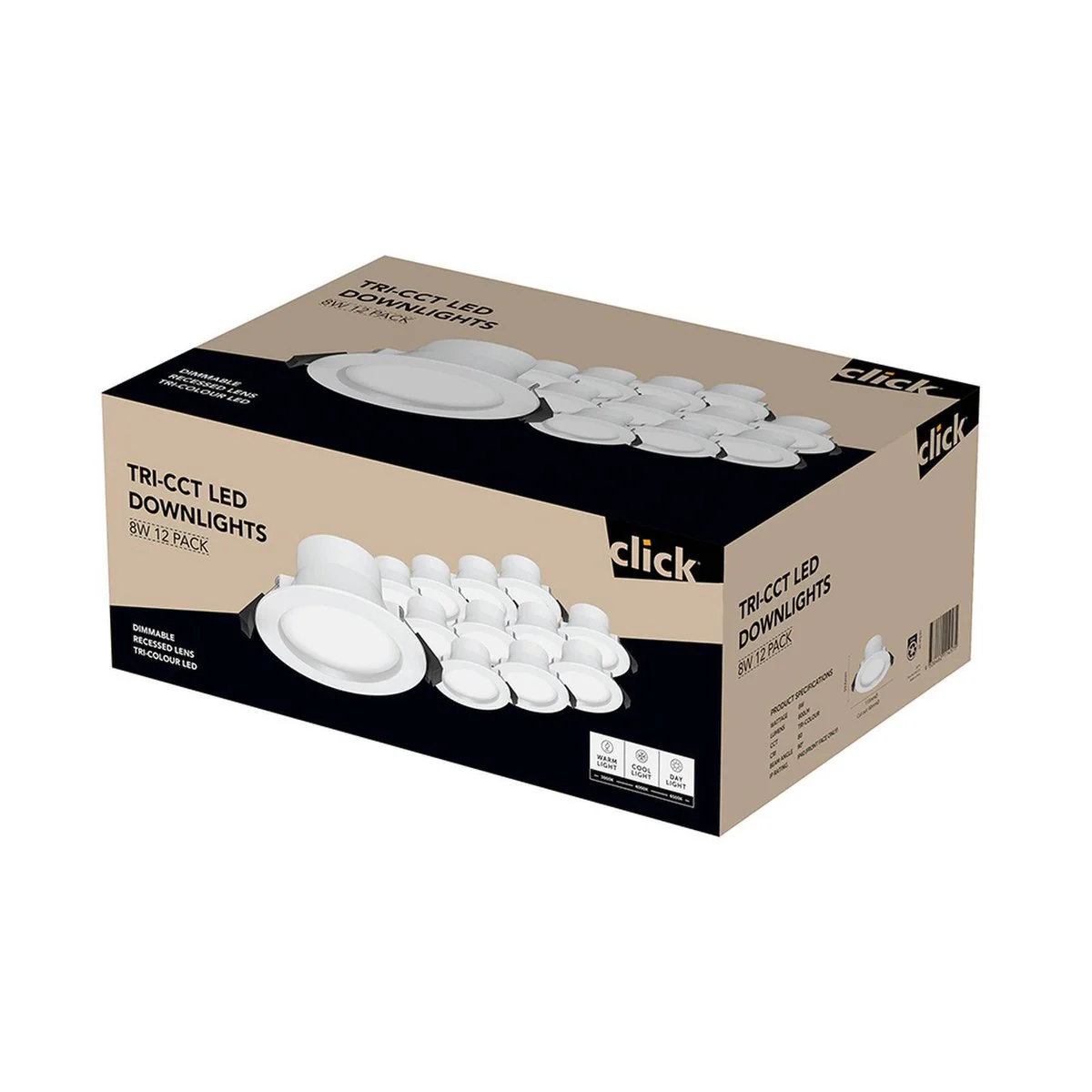 Click 8W Recessed CCT Downlight - 90mm - IP54 - 12 Pack - Water-Resistant - Image 3