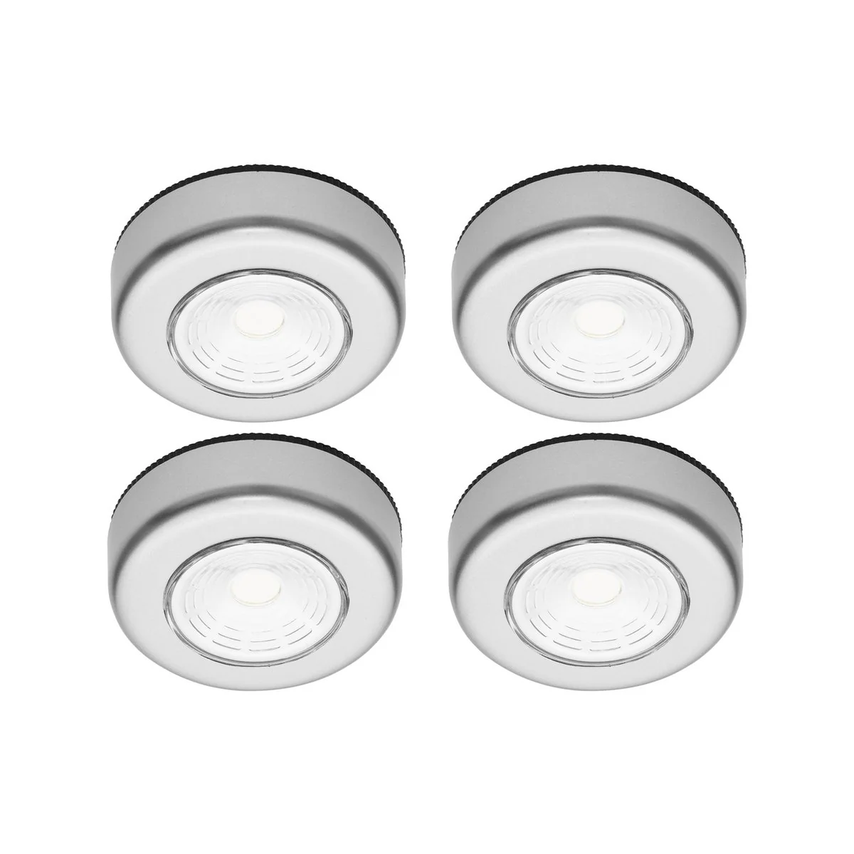 Click Led Puck Lights 4 Pack - Indoor Battery-Operated Lighting - Silver - 168mm x 25mm x 68mm - Image 2