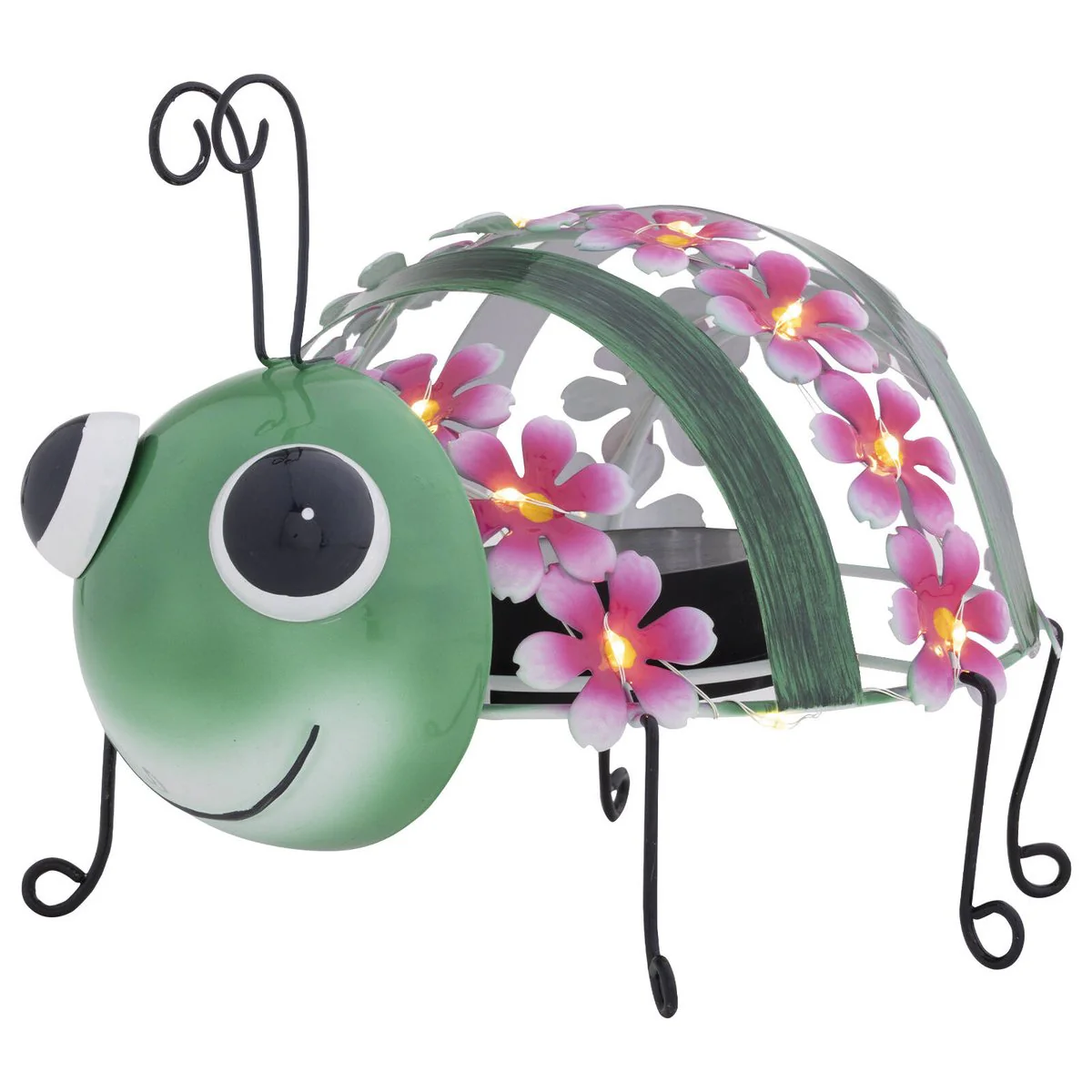 Click Solar Metal Animal Light Grasshopper - Solar Powered - 190mm x 210mm - Green/Pink - Image 2