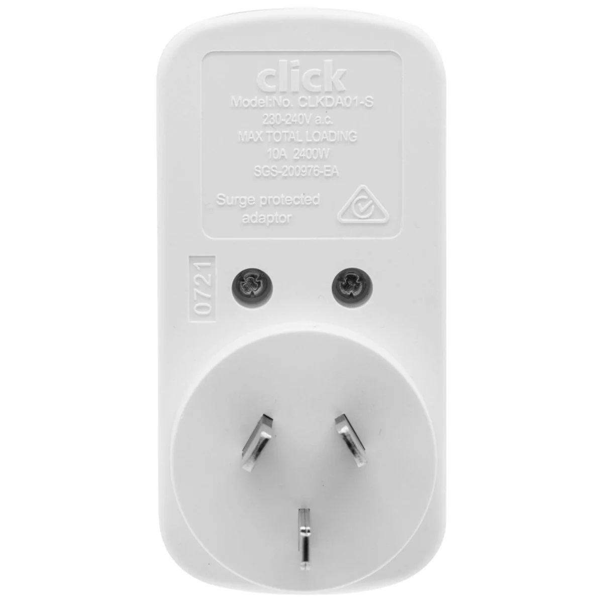 Click Vertical Double Adaptor Surge Protector - 2 Socket - 90mm x 40mm - Surge Protection - Image 3