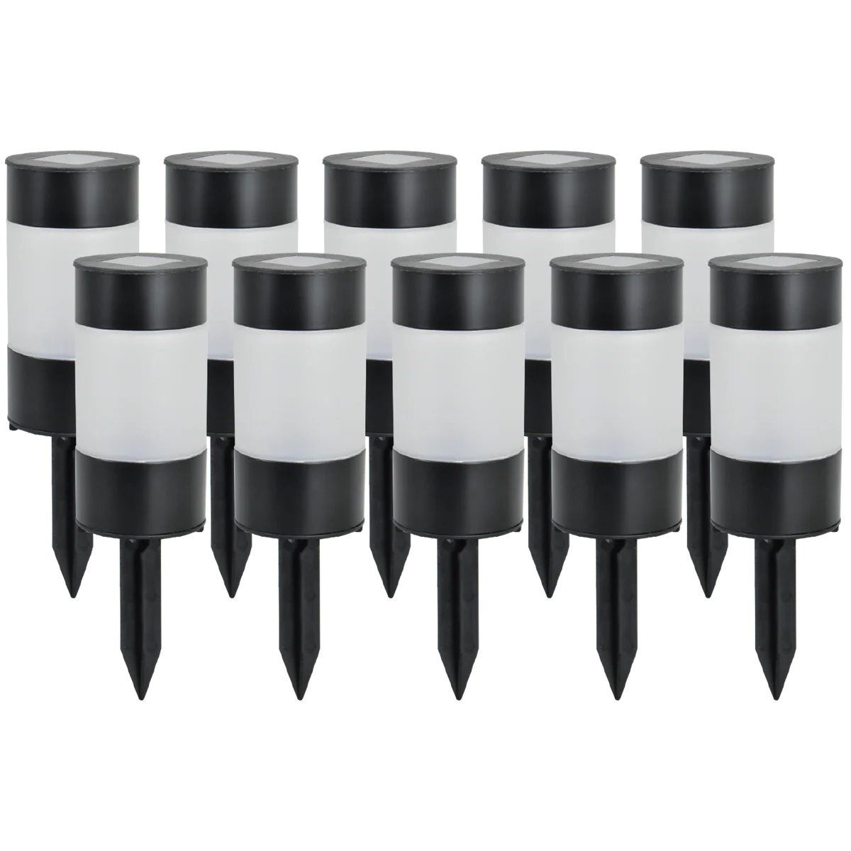 Click Village Solar LED Pathway Bollard - Pack of 10 - Black Stainless Steel - Outdoor Use