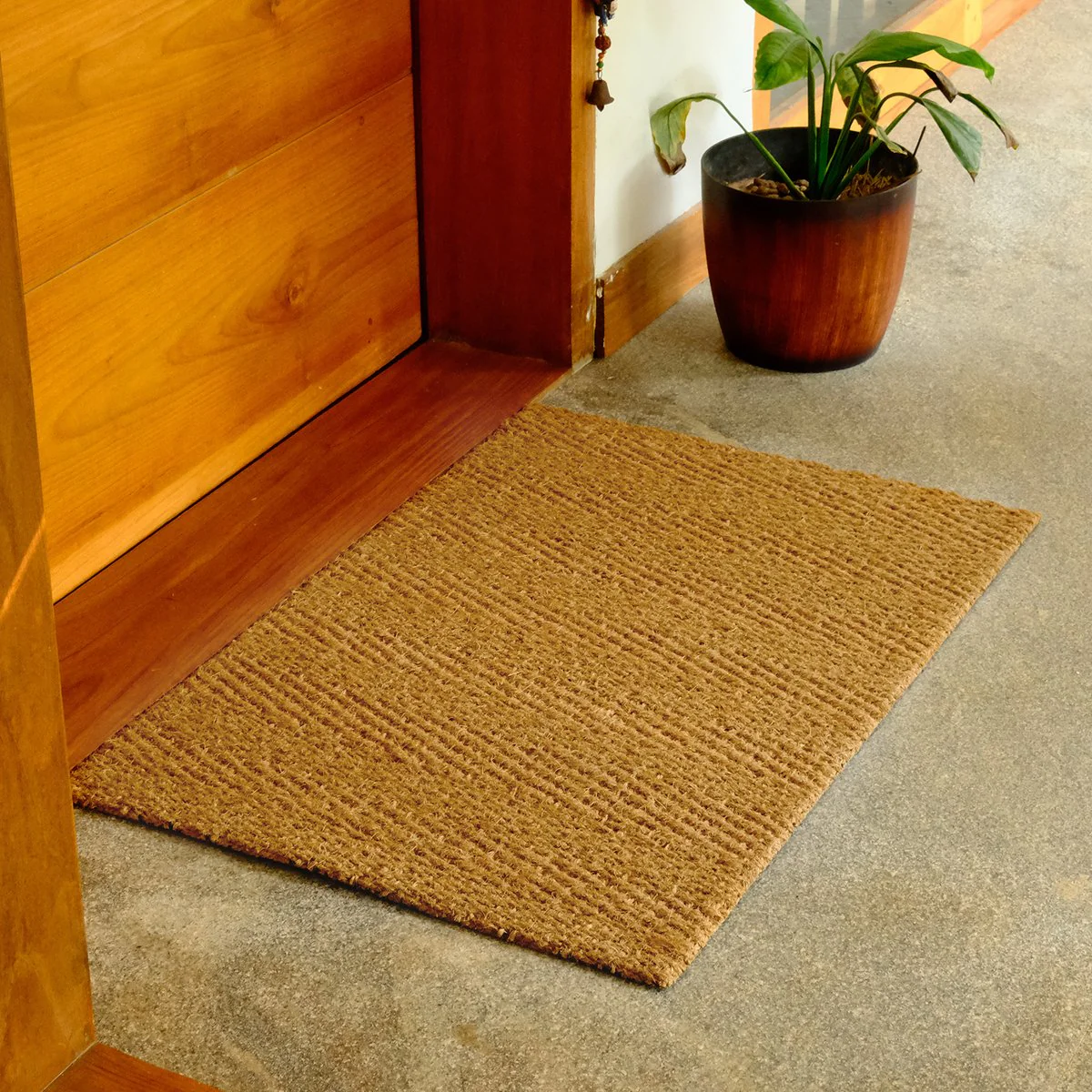 Coir Indoor Mat - Chevron Flat Weave - 45 x 75cm - Non-Slip - Natural - Image 2
