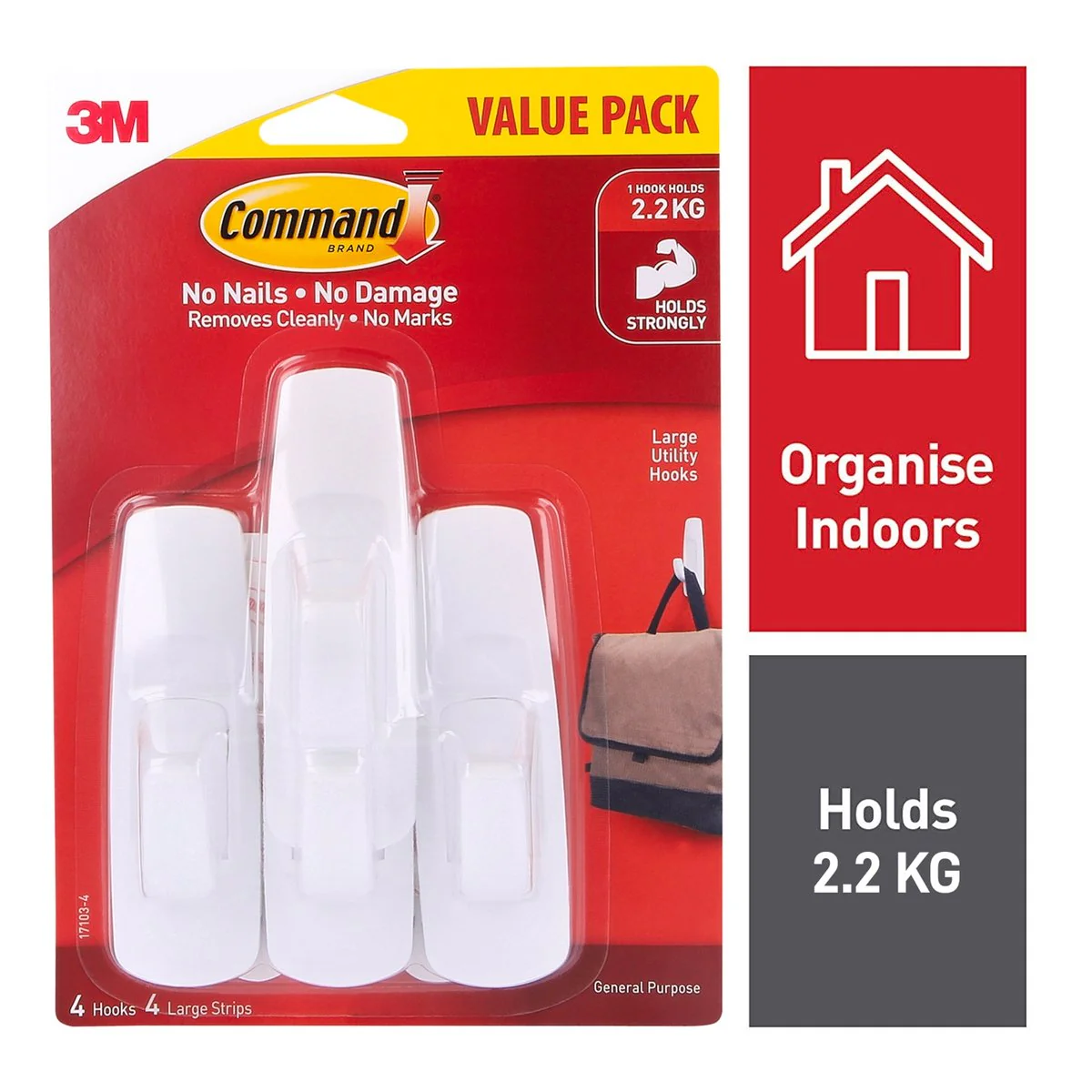 Command Large Hooks - 32mm x 96mm - Plastic - Damage-Free - 4 Pack - Image 2