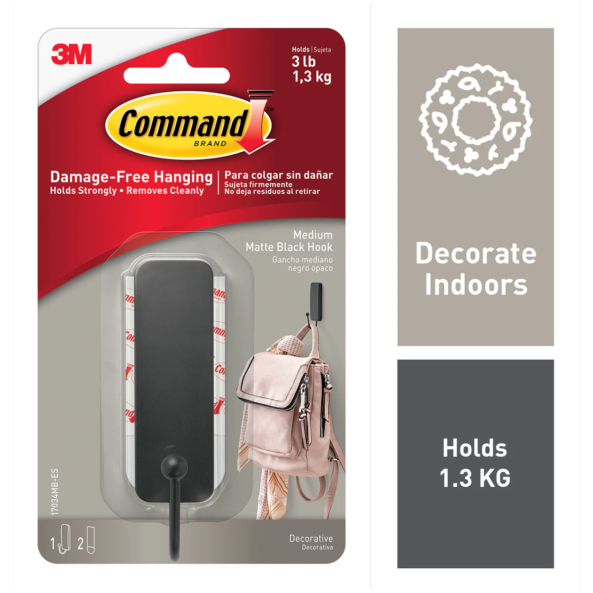 Command Medium Matte Black Single Hook 1 Pack - 24mm x 98mm x 30mm - 1.3kg - Image 2