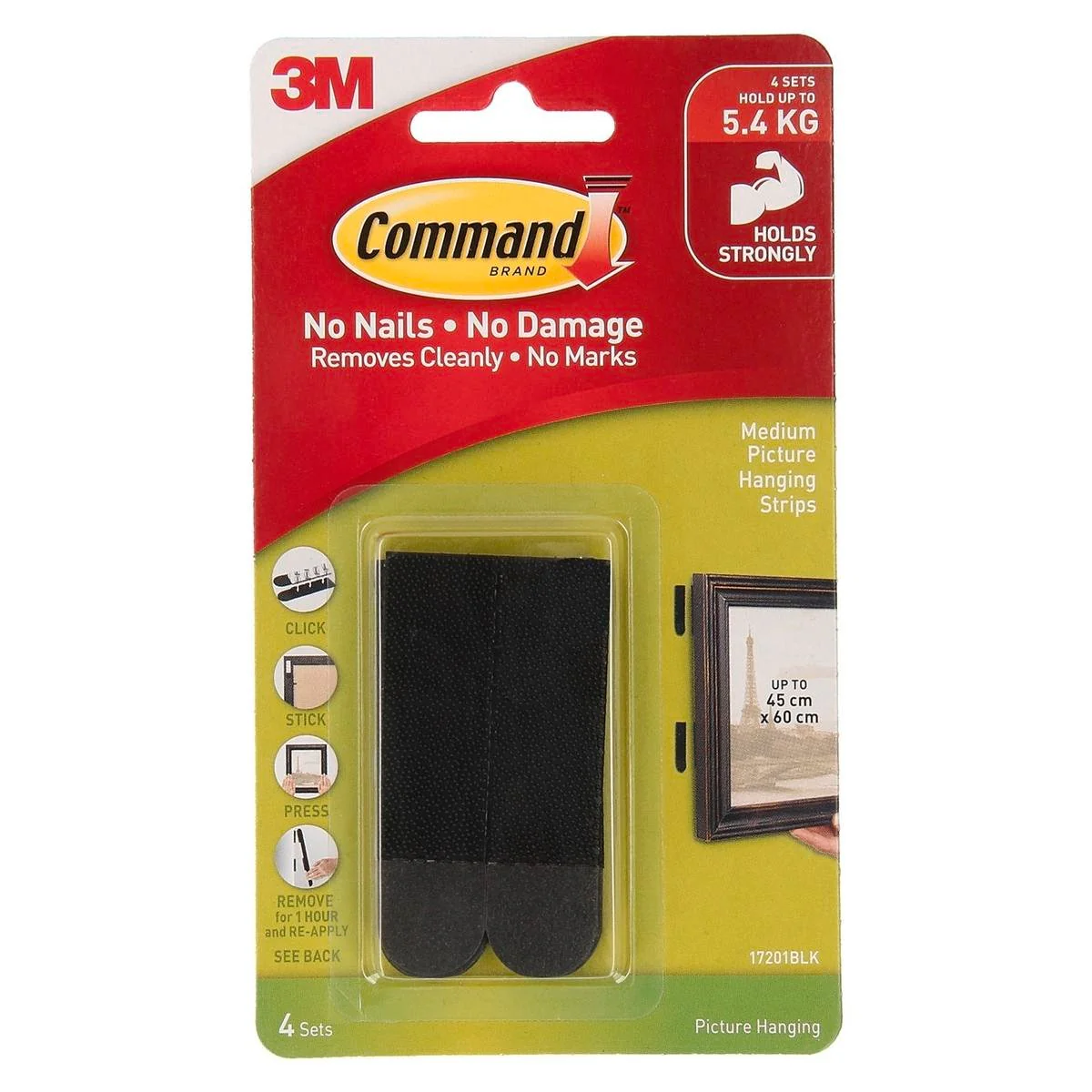Command Medium Picture Hanging Strips - 4 Pack - Black - Damage-Free Hanging