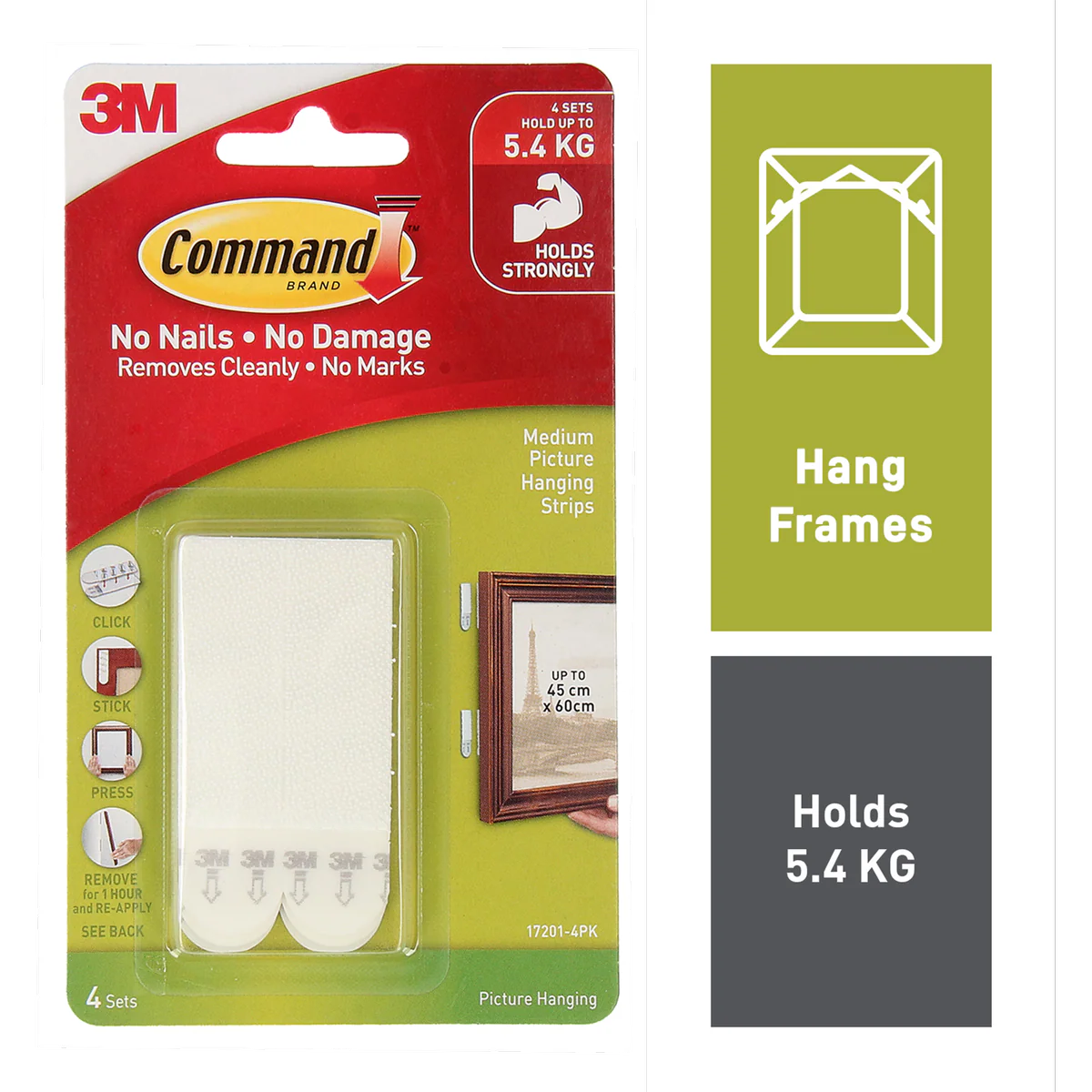 Command Medium Picture Hanging Strips - 4 Pack - Plastic - Damage-Free - Image 2