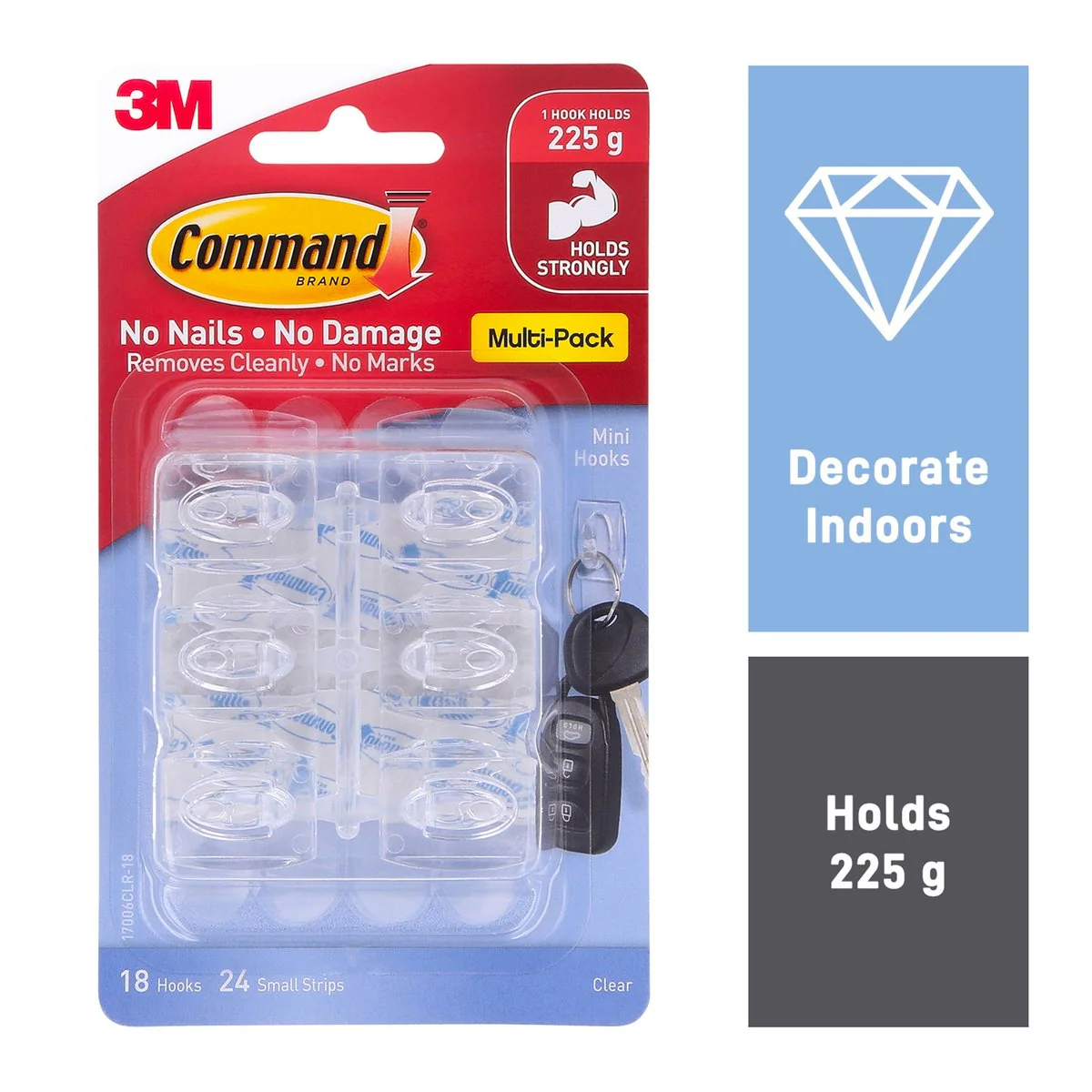Command Mini Hooks - 15mm x 25mm - Clear - Damage-Free - 18 Pack - Image 2