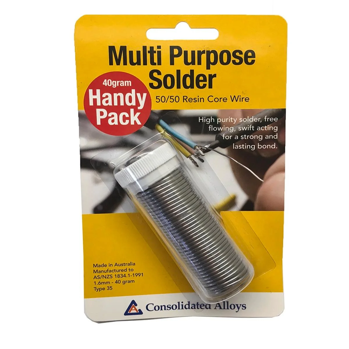 Consolidated Alloys Resin Core Solder 40g 50/50 - Tin Lead Alloy - Silver