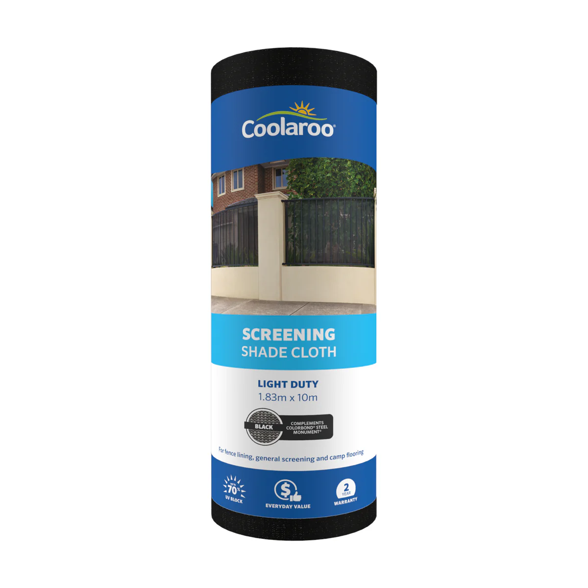 Coolaroo 1.83m x 10m Black Light Duty Screening Shade Cloth - 70% UV Block - Mould Resistant