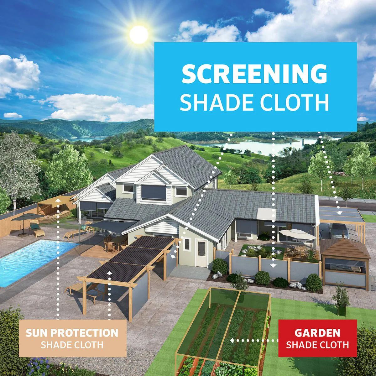 Coolaroo Screening Shade Cloth - 1.83m x 1.83m - Heavy Duty - 70% UV Block - Image 2