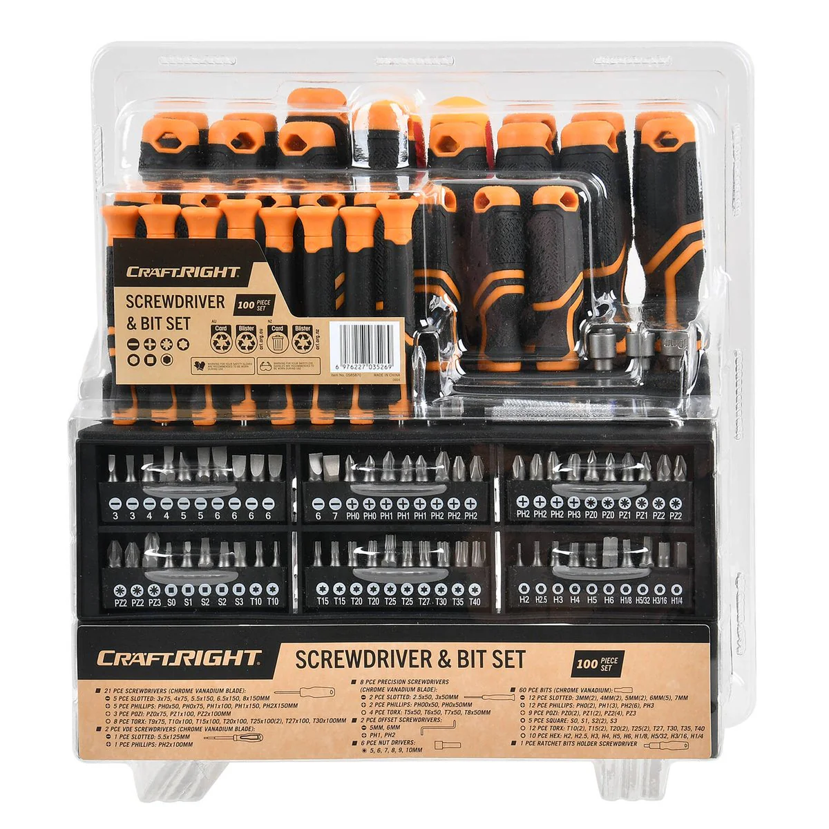 Craftright 100 Piece Screwdriver Set - 300mm x 310mm x 150mm - Durable Steel - Soft Grip Handles - Image 4