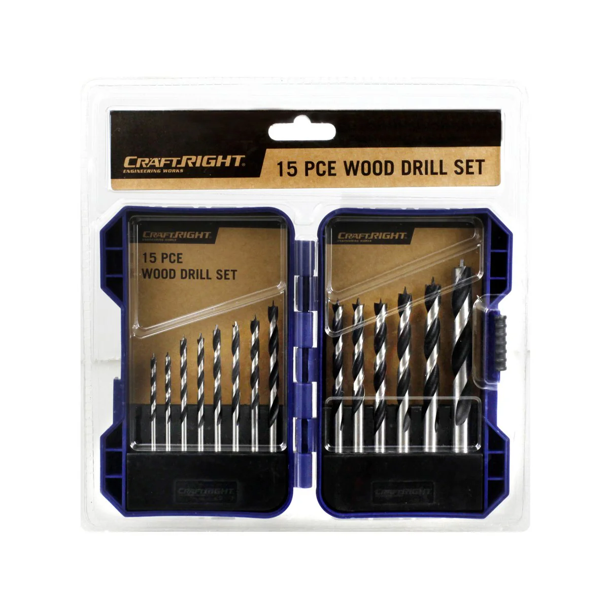 Craftright 15 Piece Wood Drill Set - Metric Sizes - Precision Ground - Carbon Steel